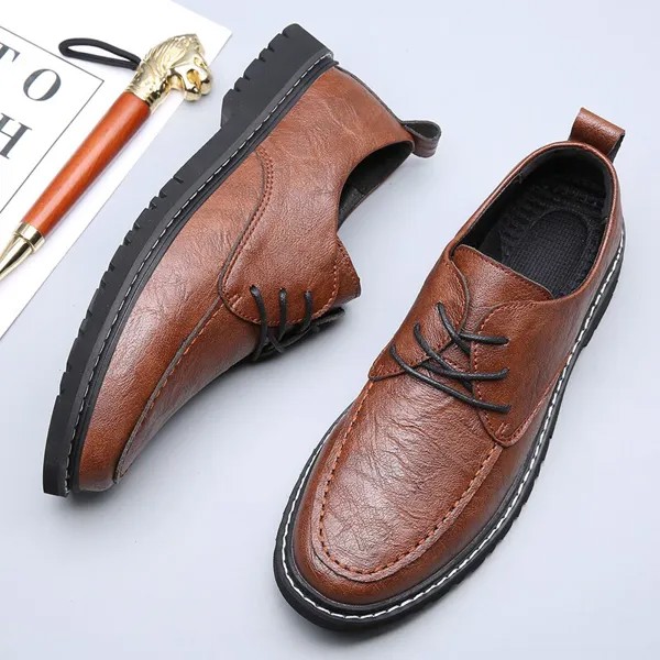 Мужские лоферы 2022, модная Корейская повседневная кожаная обувь Martin на шнуровке, низкие Туфли для банкета и работы