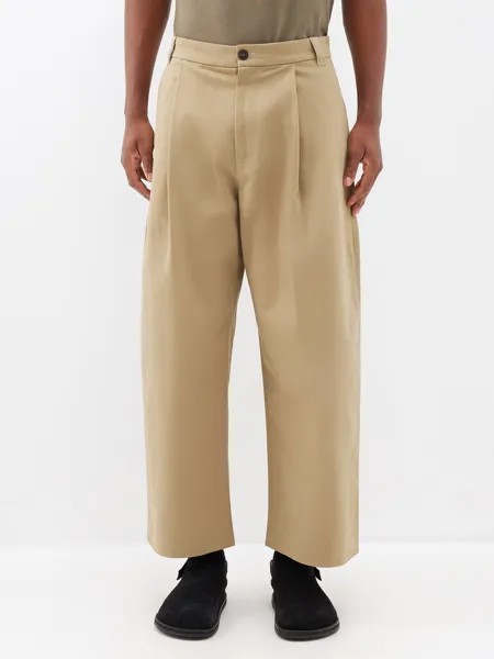 Широкие брюки sorte со складками из хлопкового твила Studio Nicholson, коричневый