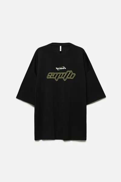 Футболка oversize спортивная из сетки с принтом