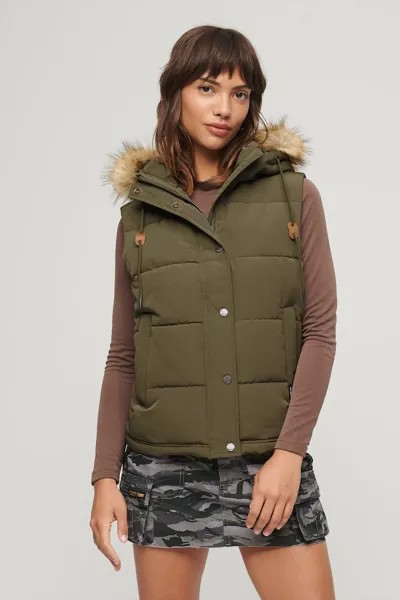 Стеганый жилет с капюшоном Superdry, зеленый