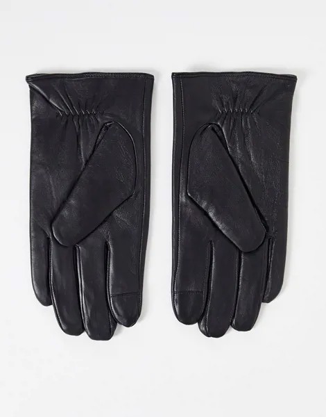 Черные перчатки из кожи наппа со вставками для работы с сенсорными экранами Barney's Original-Черный