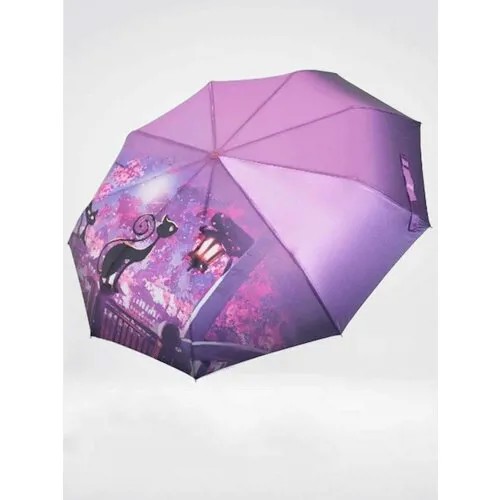 Зонт женский с кошками Universal Umbrella полуавтомат, фиолетовый