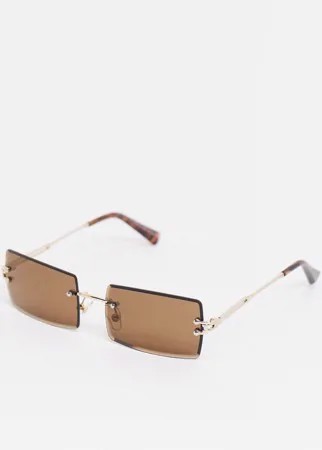 Солнцезащитные очки без оправы с темно-коричневыми прямоугольными стеклами New Look-Коричневый цвет
