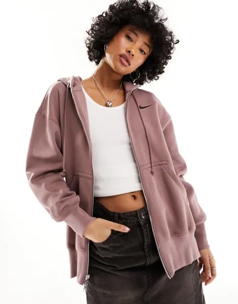 Фиолетовая объемная худи на молнии во всю длину Nike Phoenix Fleece