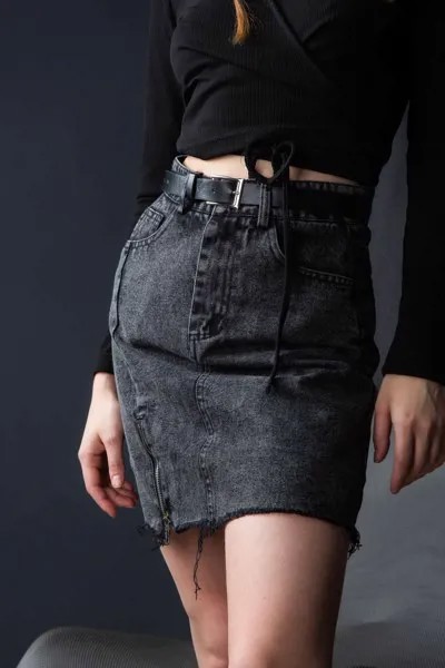 Юбка женская джинс S&T 6915+ ремень (36, Темно-Серый)