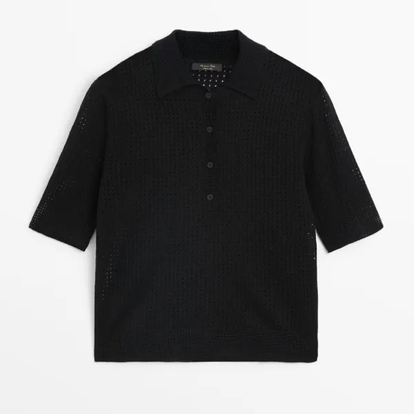 Свитер Massimo Dutti Open-knit Short Sleeve Polo, черный