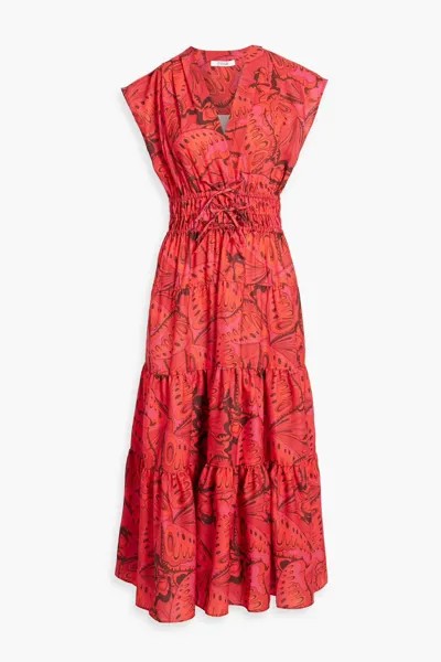 Многоярусное платье миди из атласного крепа с принтом Derek Lam 10 Crosby, цвет Tomato red