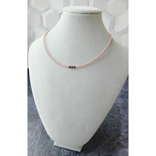 Чокер, гранат, длина 32 см, бордовый, розовый