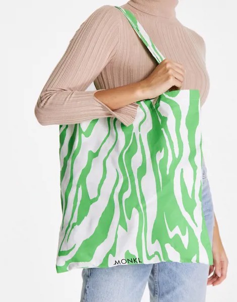 Зеленая сумка-тоут из органического хлопка с зеленым принтом в виде завитков Monki-Зеленый цвет