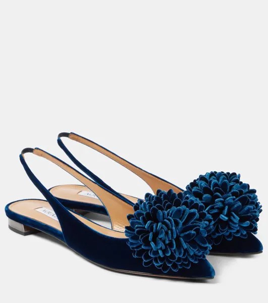 Бархатные балетки Couturier с пяткой на пятке Aquazzura, цвет paris blue