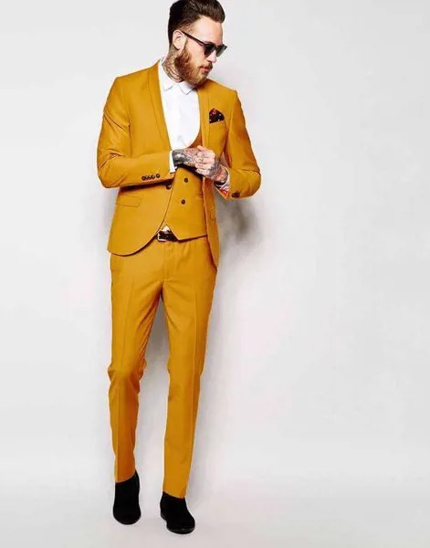 Последний дизайн пальто брюки желтый шаль лацкане мужской костюм Slim Fit 3 шт двубортный смокинг на заказ жениха выпускного вечера костюмы ...
