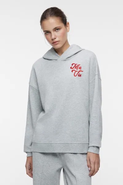 Худи oversize хлопковая утепленная с капюшоном и принтом