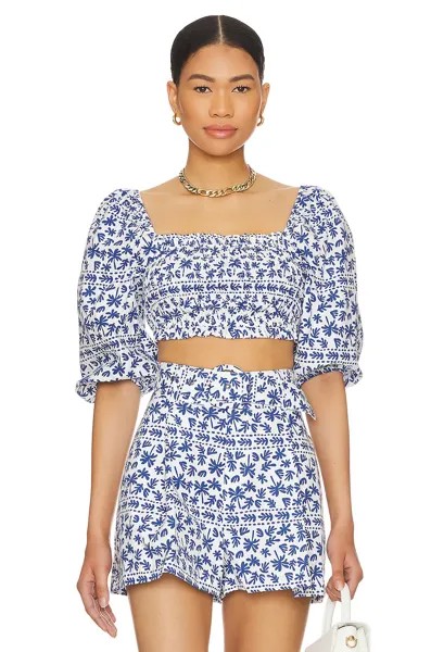 Топ MINKPINK Ithica Shirred Crop, цвет Blue & White