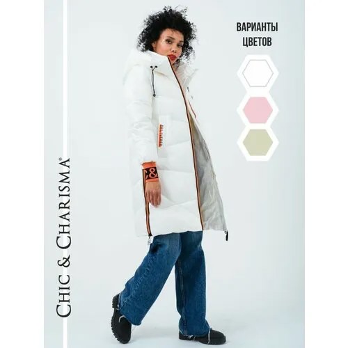 Пуховик CHIC&CHARISMA, удлиненный, силуэт прямой, капюшон, ветрозащитный, размер 50, белый