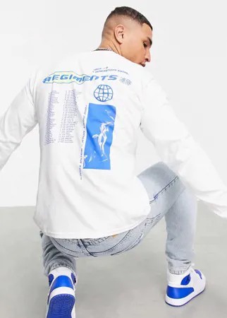 Белый oversized-лонгслив с принтом 