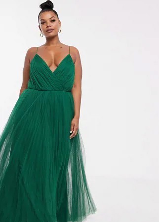 Плиссированное платье макси из тюля на бретелях ASOS DESIGN Curve-Зеленый цвет