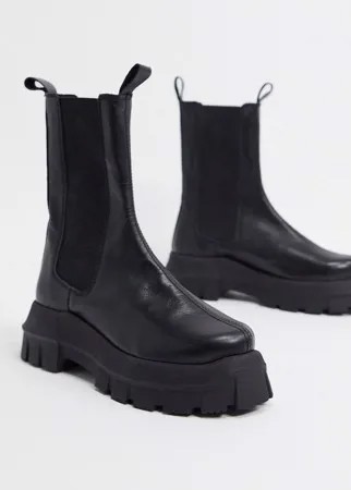 Черные кожаные ботинки челси на массивной подошве ASOS DESIGN-Черный цвет