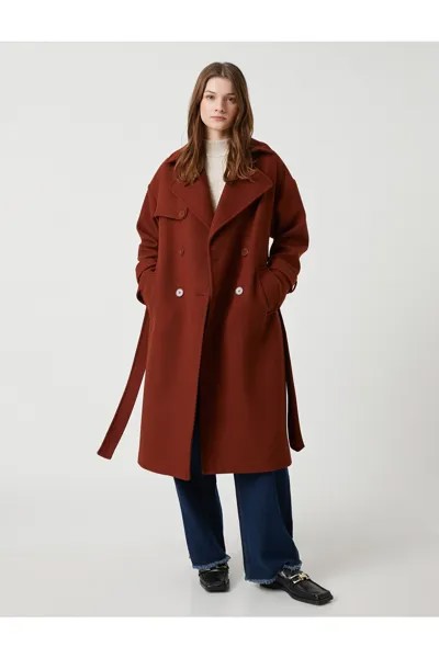 Двубортное кашемировое пальто оверсайз с карманами на пуговицах Koton, коричневый