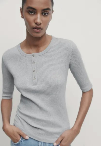 Футболка базовая Henley Massimo Dutti, цвет grey