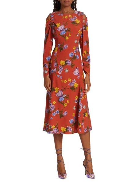 Платье миди из смесового шелка Holland с цветочным принтом Elie Tahari, оранжевый