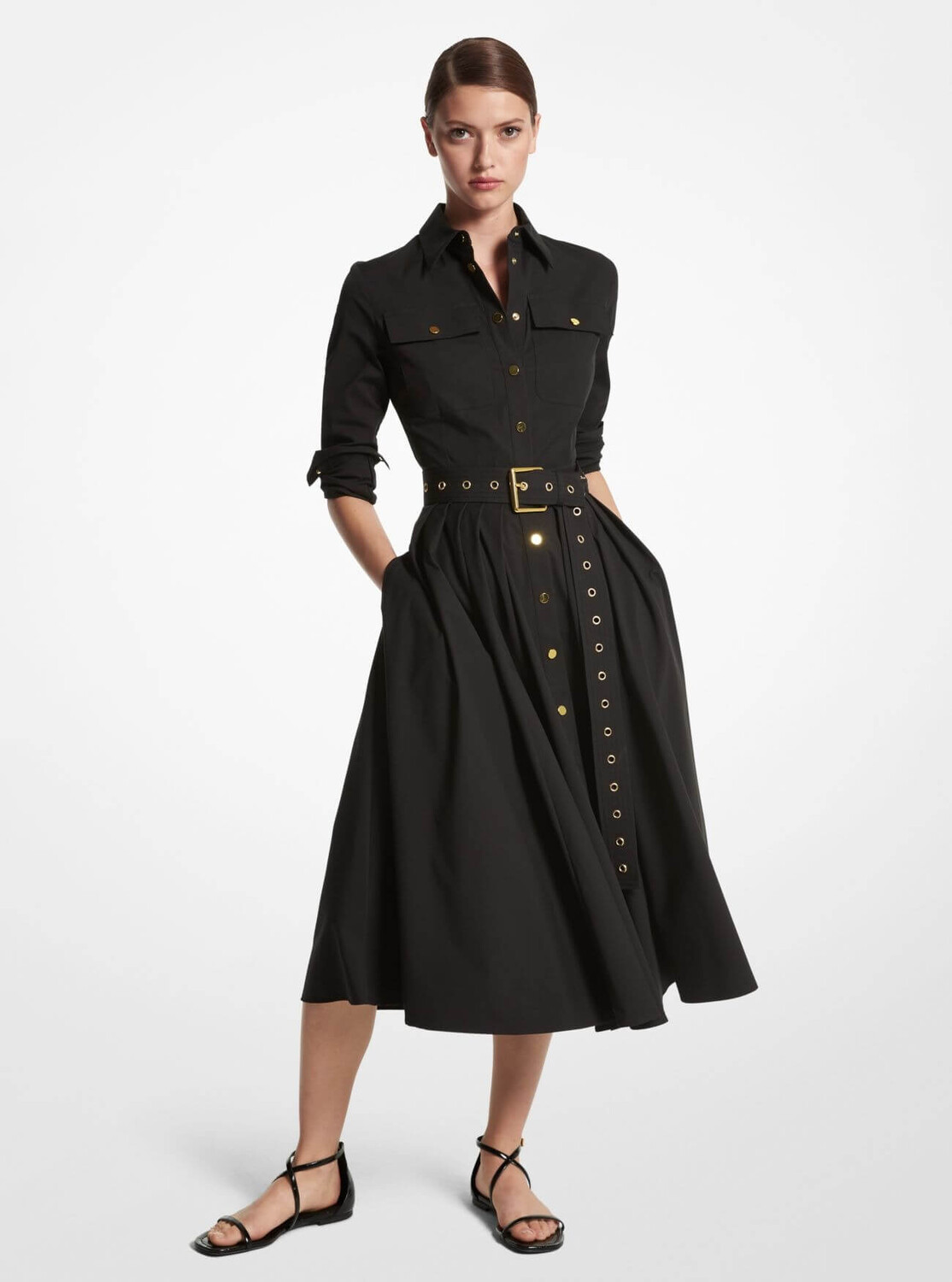 Платье-рубашка Michael Kors Stretch Organic Cotton Poplin Cargo, черный