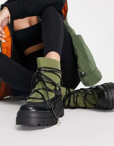 Ботинки для холодной погоды на толстой подошве цвета хаки ASOS DESIGN Albie-Зеленый цвет