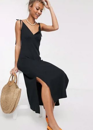 Черный сарафан миди в рубчик на бретельках ASOS DESIGN