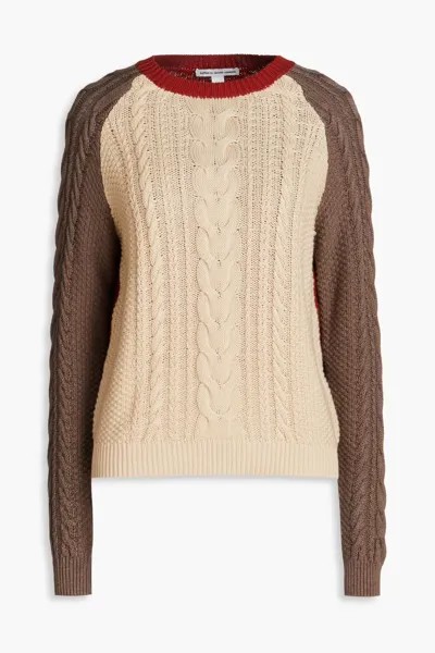 Хлопковый свитер косой вязки в стиле колор-блок Cotton By Autumn Cashmere, бежевый