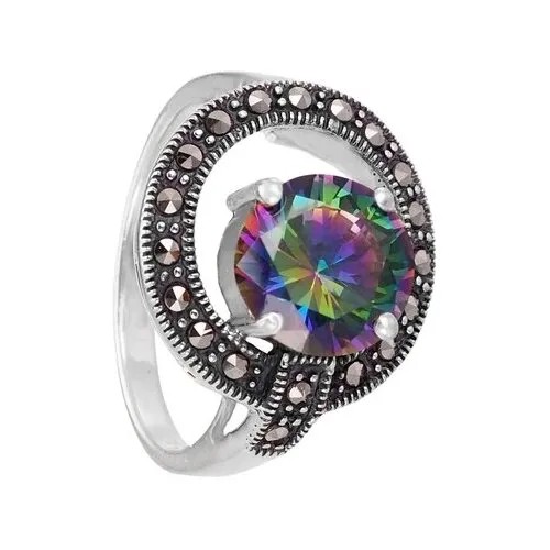 Серебряное кольцо 'Орбита' с мистиком и марказитами