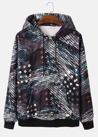 Mens Star Mixed Print Polar Fleece Designer Daily Pullover Толстовка с капюшоном