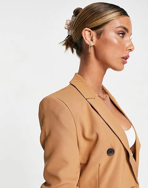 Светло-коричневый двубортный пиджак ASOS DESIGN