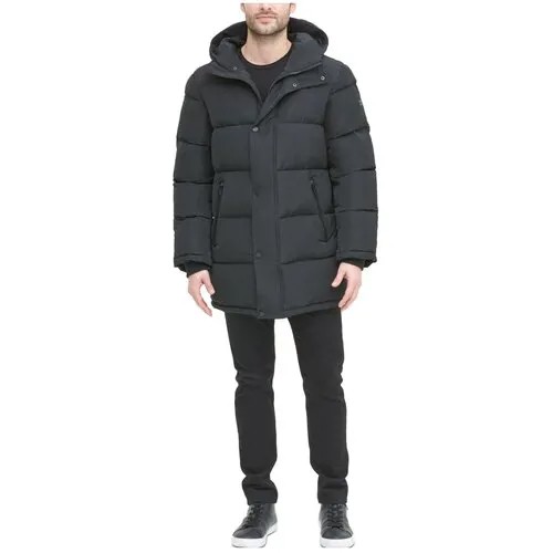 Куртка DKNY М мужская черная удлиненная с карманами и капюшоном