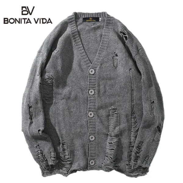 Bonita вида, Искусственно состаренная, с дырками, свободные винтажные кардиган мужской зимний свитер в стиле Харадзюку японский свободные в ст...