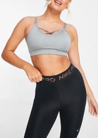 Серый меланжевый спортивный бюстгальтер с перекрестными ремешками и легкой степенью поддержки Nike Yoga Indy