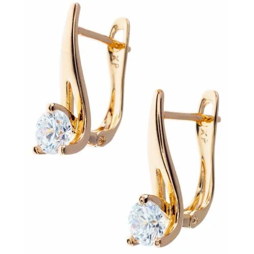 Серьги XUPING JEWELRY, бижутерный сплав, родирование, фианит, размер/диаметр 18 мм., золотой