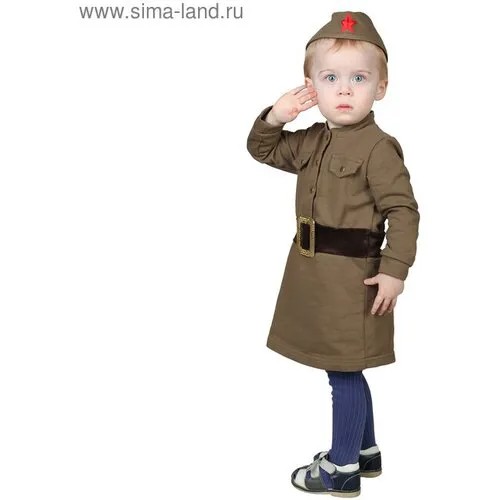 Костюм военного для девочки: платье, пилотка, трикотаж, хлопок 100%, рост 92 см, 1,5-3 года, цвета (микс цветов, 1шт)
