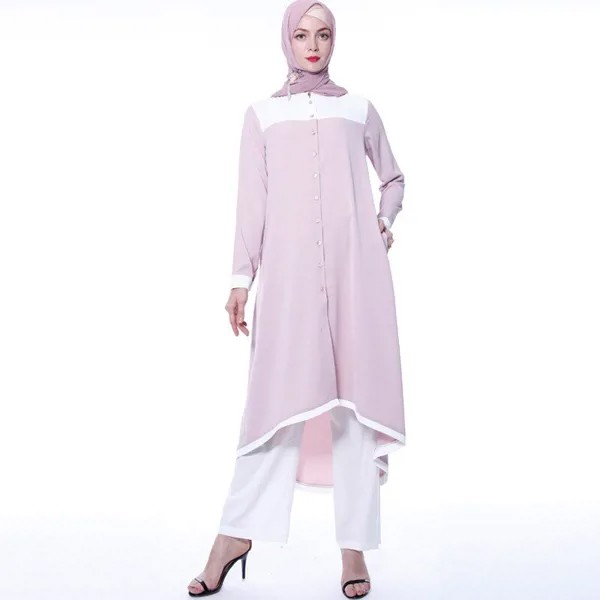 Новый мусульманский комплект из 2 предметов для женщин, Повседневная Блузка с длинным рукавом + брюки, комплекты, арабский Пакистан, Малайзи...