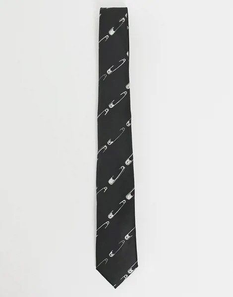 Черный галстук в полоску в виде английских булавок Twisted Tailor-Черный цвет