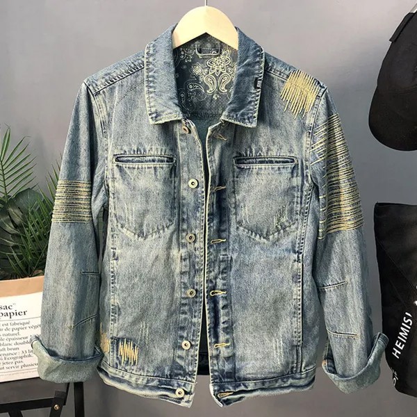 Брендовая Легкая летняя мужская джинсовая куртка и пальто XXXL, Повседневная приталенная куртка-бомбер для мужчин, джинсовая куртка, европейские мужские пальто
