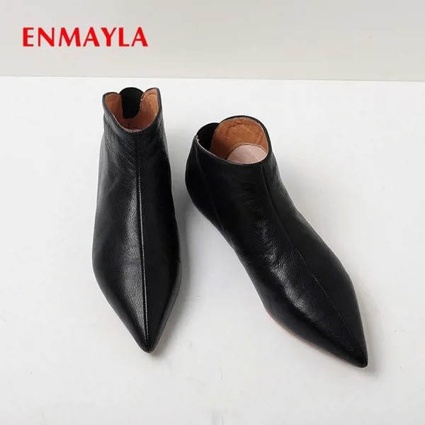 ENMAYLA 2019 женская обувь Базовая лакированная кожа круглый носок слипоны короткие плюшевые зимние сапоги женские на молнии теплые меховые жен...
