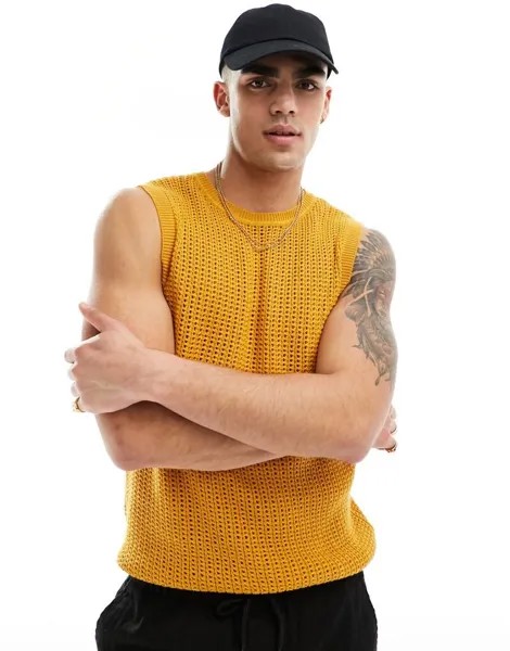Желтая трикотажная майка с круглым вырезом ASOS DESIGN