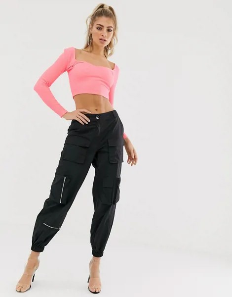 Спортивные брюки с карманами в стиле милитари ASOS DESIGN-Черный