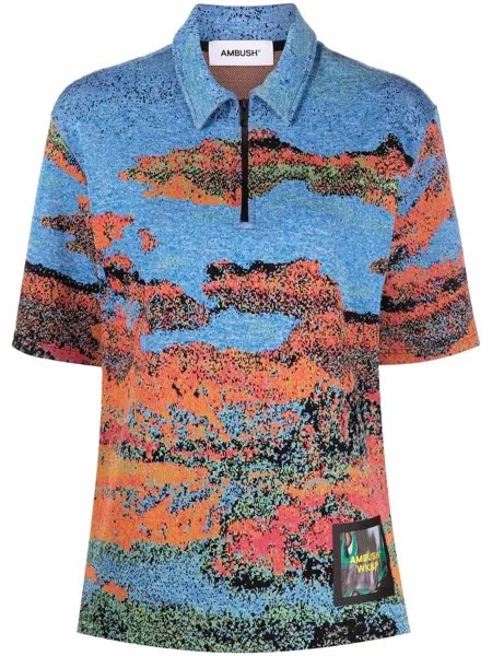 AMBUSH JACQUARD HALF ZIP POLO BLUE MULTICOLOR