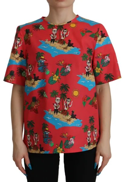 DOLCE - GABBANA Блуза Футболка Красная #dgfamily Хлопок с принтом IT46/ US12/XL Рекомендуемая розничная цена 700 долларов США
