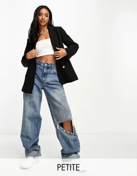 Черный двубортный пиджак оверсайз Miss Selfridge Petite