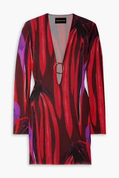 Платье мини Helios из эластичной сетки с декорированным принтом Louisa Ballou, красный