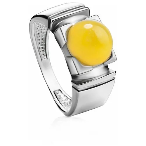 Amberholl Стильное кольцо из серебра с янтарём медового цвета «Рондо»