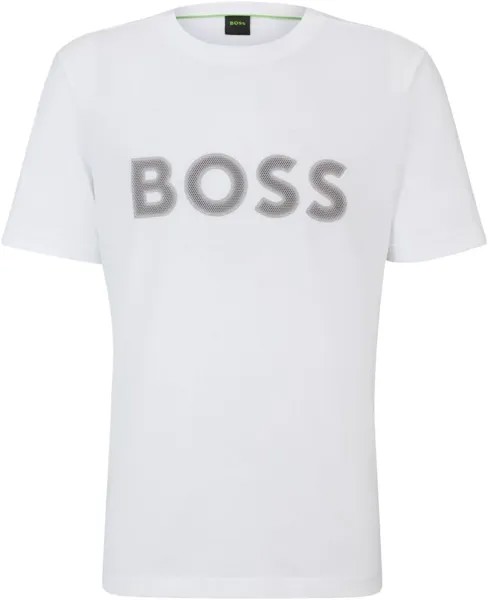 Мужская футболка Hugo Boss Tee 1 с контурным логотипом с круглым вырезом, белая соль