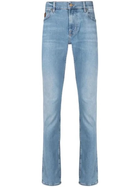 7 For All Mankind узкие джинсы с эффектом потертости и логотипом, синий