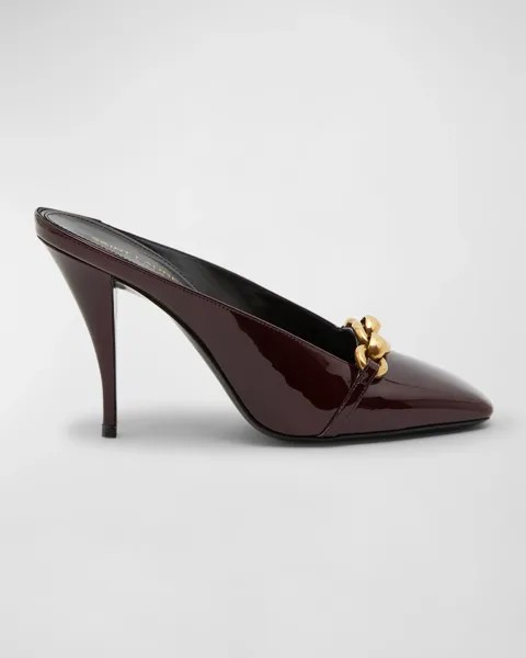 Кожаные туфли-мюли Le Maillon с цепочкой Saint Laurent, цвет Deep Bordeaux